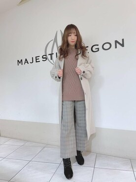「ロングニット」｜「アイテム（その他アウター）」を使った、マジェスティックレゴン天王寺ミオ店スタッフさん（レディース・156cm）の冬コーディネート