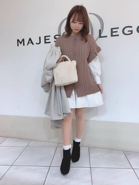 「ロングニット」｜「アイテム（その他アウター）」を使った、マジェスティックレゴン天王寺ミオ店スタッフさん（レディース・155cm）の冬コーディネート