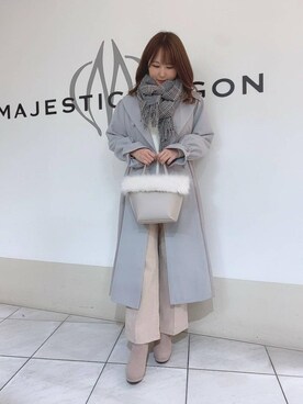 「ロングニット」｜「アイテム（その他アウター）」を使った、マジェスティックレゴン天王寺ミオ店スタッフさん（レディース・155cm）の冬コーディネート