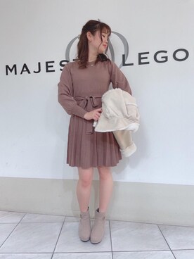 「プリーツ」｜「アイテム（ライダースジャケット）」を使った、マジェスティックレゴン天王寺ミオ店スタッフさん（レディース・156cm）の冬コーディネート