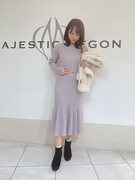 「マーメイド」｜「アイテム（ライダースジャケット）」を使った、マジェスティックレゴン天王寺ミオ店スタッフさん（レディース・156cm）の冬コーディネート