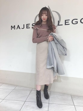 「白スカート」｜「アイテム（その他アウター）」を使った、マジェスティックレゴン天王寺ミオ店スタッフさん（レディース・156cm）の冬コーディネート