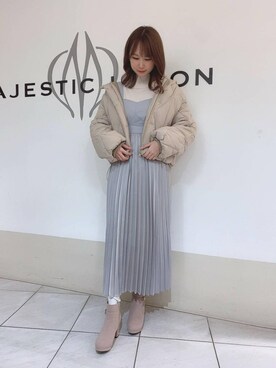 「プリーツ」｜「アイテム（ダウンジャケット/コート）」を使った、マジェスティックレゴン天王寺ミオ店スタッフさん（レディース・155cm）の冬コーディネート