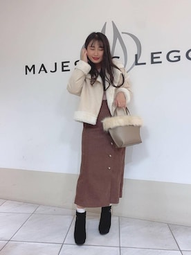 「パワショル」｜「アイテム（ライダースジャケット）」を使った、マジェスティックレゴン天王寺ミオ店スタッフさん（レディース・156cm）の冬コーディネート