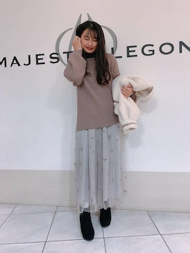 「ロングニット」｜「アイテム（その他アウター）」を使った、マジェスティックレゴン天王寺ミオ店スタッフさん（レディース・156cm）の冬コーディネート