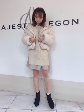 「ロングニット」｜「アイテム（ジャケット/アウター）」を使った、マジェスティックレゴン天王寺ミオ店スタッフさん（レディース・155cm）の冬コーディネート
