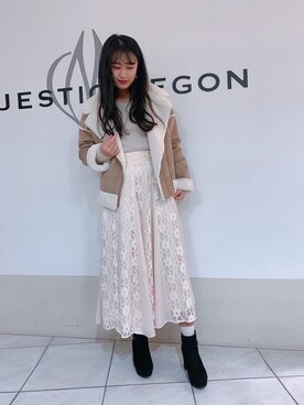 「ファー」｜「アイテム（ライダースジャケット）」を使った、マジェスティックレゴン天王寺ミオ店スタッフさん（レディース・156cm）の冬コーディネート