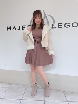 「ファー」｜「アイテム（ライダースジャケット）」を使った、マジェスティックレゴン天王寺ミオ店スタッフさん（レディース・156cm）の冬コーディネート