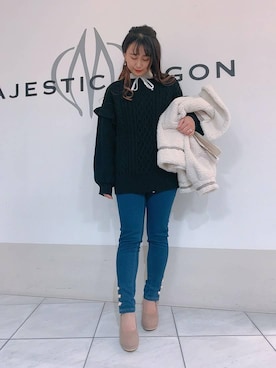 「ロングニット」｜「アイテム（パンツ）」を使った、マジェスティックレゴン天王寺ミオ店スタッフさん（レディース・156cm）の冬コーディネート