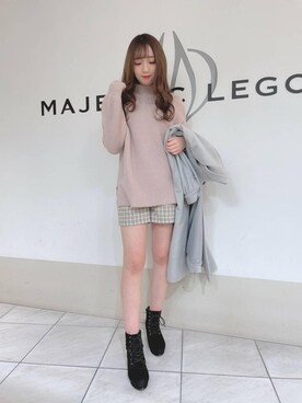 「ロングニット」｜「アイテム（パンツ）」を使った、マジェスティックレゴン天王寺ミオ店スタッフさん（レディース・156cm）の冬コーディネート