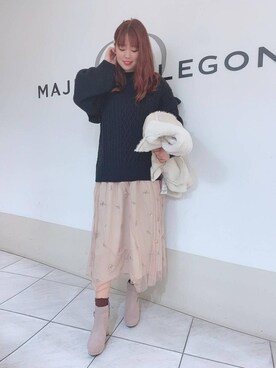 「ロングニット」｜「アイテム（ジャケット/アウター）」を使った、マジェスティックレゴン天王寺ミオ店スタッフさん（レディース・156cm）の冬コーディネート