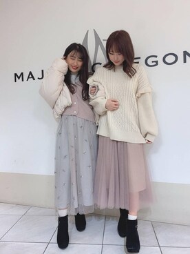 「ロングニット」｜「アイテム（ジャケット/アウター）」を使った、マジェスティックレゴン天王寺ミオ店スタッフさん（レディース・155cm）の冬コーディネート