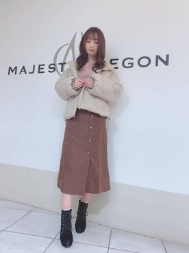 「ラメニット」｜「アイテム（ダウンジャケット/コート）」を使った、マジェスティックレゴン天王寺ミオ店スタッフさん（レディース・156cm）の冬コーディネート