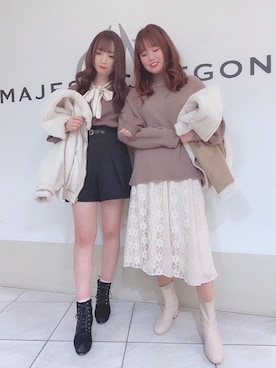 「ボウタイ」｜「アイテム（その他アウター）」を使った、マジェスティックレゴン天王寺ミオ店スタッフさん（レディース・156cm）の冬コーディネート