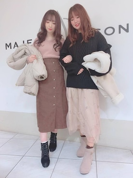 「ロングニット」｜「アイテム（ジャケット/アウター）」を使った、マジェスティックレゴン天王寺ミオ店スタッフさん（レディース・156cm）の冬コーディネート