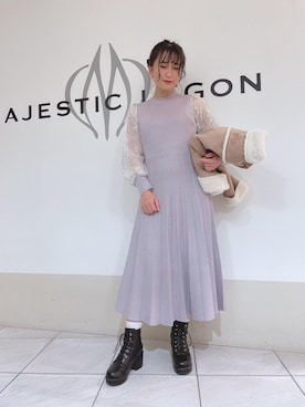 「ラベンダー」｜「アイテム（ライダースジャケット）」を使った、マジェスティックレゴン天王寺ミオ店スタッフさん（レディース・156cm）の冬コーディネート