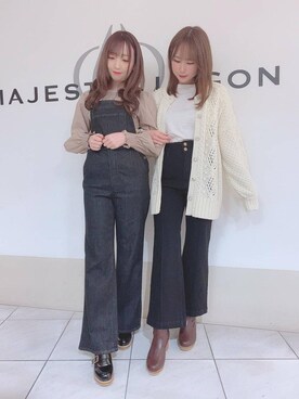 「MAJESTIC LEGON（マジェスティックレゴン）のアイテム（オールインワン・サロペット）」を使った、マジェスティックレゴン天王寺ミオ店スタッフさん（レディース・156cm）の冬コーディネート