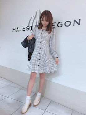 「マーメイド」｜「アイテム（ライダースジャケット）」を使った、マジェスティックレゴン天王寺ミオ店スタッフさん（レディース・156cm）の冬コーディネート