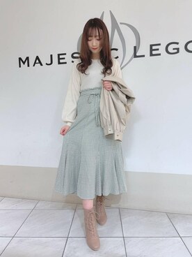 「マーメイド」｜「アイテム（ライダースジャケット）」を使った、マジェスティックレゴン天王寺ミオ店スタッフさん（レディース・156cm）の冬コーディネート
