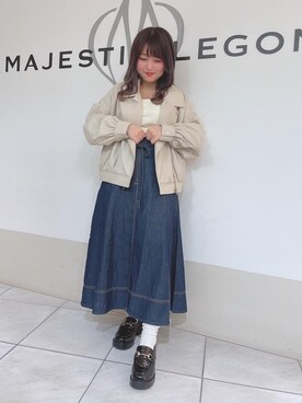 「でにむ」｜「アイテム（ライダースジャケット）」を使った、マジェスティックレゴン天王寺ミオ店スタッフさん（レディース・145cm）の春コーディネート