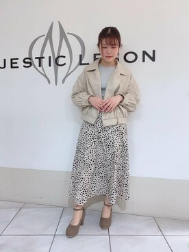 「カフェ巡り」｜「アイテム（ライダースジャケット）」を使った、マジェスティックレゴン天王寺ミオ店スタッフさん（レディース・154cm）の春コーディネート