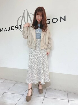 「ブルーコーデ」｜「アイテム（ライダースジャケット）」を使った、マジェスティックレゴン天王寺ミオ店スタッフさん（レディース・156cm）の春コーディネート