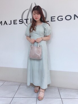 Majestic Legon マジェスティックレゴン レディース のワンピース グリーン カーキ 緑色系 ストライプ柄 コーディネート セールアイテム Zozotown