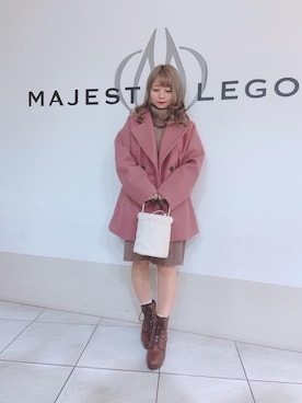 「アイテム（その他アウター、ピンク系）」を使った、マジェスティックレゴン天王寺ミオ店スタッフさん（レディース・145cm）の冬コーディネート