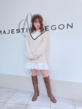 「ラインニット」｜「アイテム（ワンピース/ドレス）」を使った、マジェスティックレゴン天王寺ミオ店スタッフさん（レディース・159cm）の冬コーディネート