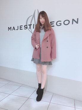 「アイテム（その他アウター、ピンク系）」を使った、マジェスティックレゴン天王寺ミオ店スタッフさん（レディース・154cm）の冬コーディネート