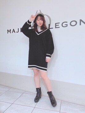 「Ｖネック」｜「アイテム（帽子）」を使った、マジェスティックレゴン天王寺ミオ店スタッフさん（レディース・159cm）の冬コーディネート