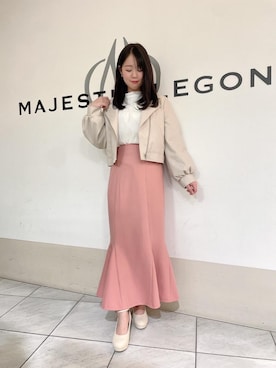 「MAJESTIC LEGON（マジェスティックレゴン）のアイテム（ライダースジャケット）」を使った、マジェスティックレゴン天王寺ミオ店スタッフさん（レディース・159cm）の冬コーディネート