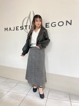 「MAJESTIC LEGON（マジェスティックレゴン）のアイテム（ライダースジャケット）」を使った、マジェスティックレゴン天王寺ミオ店スタッフさん（レディース・151cm）の冬コーディネート