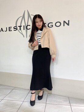 「MAJESTIC LEGON（マジェスティックレゴン）のアイテム（ライダースジャケット）」を使った、マジェスティックレゴン天王寺ミオ店スタッフさん（レディース・151cm）の冬コーディネート