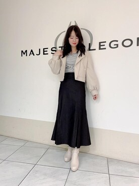 「MAJESTIC LEGON（マジェスティックレゴン）のアイテム（ライダースジャケット）」を使った、マジェスティックレゴン天王寺ミオ店スタッフさん（レディース・159cm）の冬コーディネート