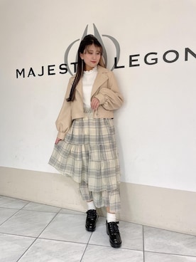「MAJESTIC LEGON（マジェスティックレゴン）のアイテム（ライダースジャケット）」を使った、マジェスティックレゴン天王寺ミオ店スタッフさん（レディース・151cm）の冬コーディネート
