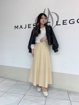 「MAJESTIC LEGON（マジェスティックレゴン）のアイテム（ライダースジャケット）」を使った、マジェスティックレゴン天王寺ミオ店スタッフさん（レディース・151cm）の春コーディネート