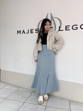 「MAJESTIC LEGON（マジェスティックレゴン）のアイテム（ライダースジャケット）」を使った、マジェスティックレゴン天王寺ミオ店スタッフさん（レディース・151cm）の春コーディネート