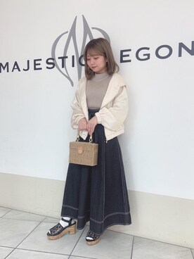 「ラメニット」｜「アイテム（ブルゾン）」を使った、マジェスティックレゴン天王寺ミオ店スタッフさん（レディース・145cm）の春コーディネート
