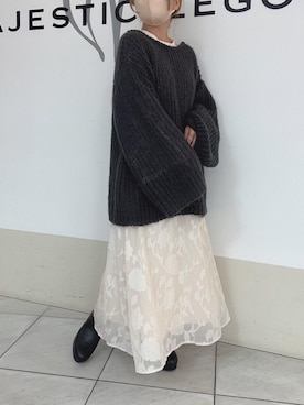 「透かしニット」｜マジェスティックレゴン天王寺ミオ店スタッフさん（レディース・145cm）の秋コーディネート