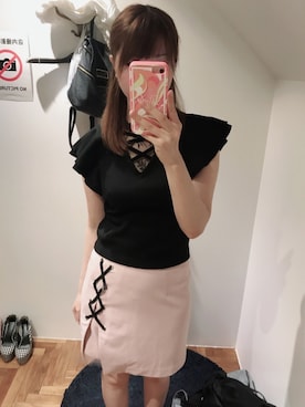 「８(eight)（エイト）のアイテム（トップス、ブラック系）」を使った、かしゃこさん（レディース・164cm）の春コーディネート
