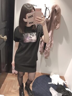 「８(eight)（エイト）のアイテム（トップス、ブラック系）」を使った、かしゃこさん（レディース・164cm）の春コーディネート
