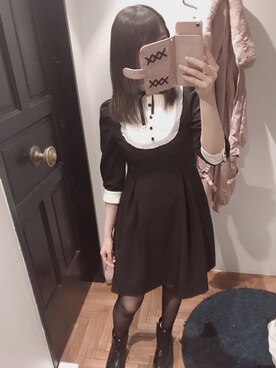 「８(eight)（エイト）のアイテム（ワンピース、ブラック系）」を使った、かしゃこさん（レディース・164cm）の春コーディネート