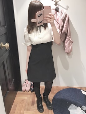 「８(eight)（エイト）のアイテム（ワンピース、ホワイト系）」を使った、かしゃこさん（レディース・164cm）の春コーディネート