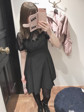 「８(eight)（エイト）のアイテム（ワンピース、ブラック系）」を使った、かしゃこさん（レディース・164cm）の春コーディネート