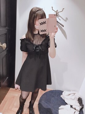 「８(eight)（エイト）のアイテム（ワンピース、ブラック系）」を使った、かしゃこさん（レディース・164cm）の春コーディネート