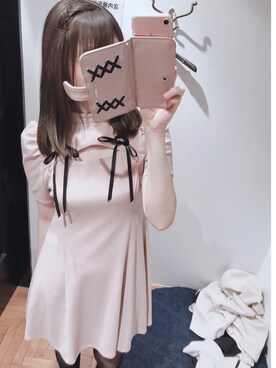 「８(eight)（エイト）のアイテム（ワンピース、ピンク系）」を使った、かしゃこさん（レディース・164cm）の春コーディネート