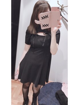 「８(eight)（エイト）のアイテム（ワンピース、ブラック系）」を使った、かしゃこさん（レディース・164cm）の春コーディネート