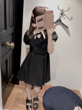 「８(eight)（エイト）のアイテム（ワンピース/ドレス、ブラック系）」を使った、かしゃこさん（レディース・164cm）の夏コーディネート