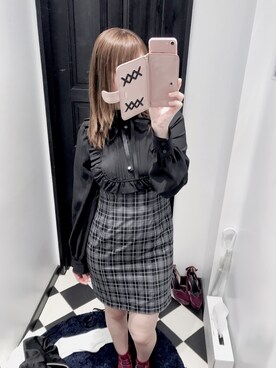 「８(eight)（エイト）のアイテム（ワンピース、ブラック系）」を使った、かしゃこさん（レディース・164cm）の秋コーディネート